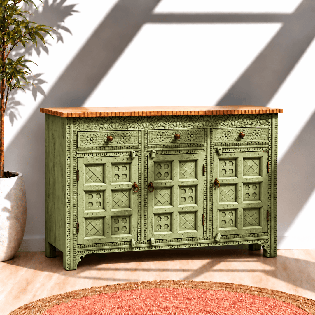 Natural Heritage Carved Hardwood Console buffet table
