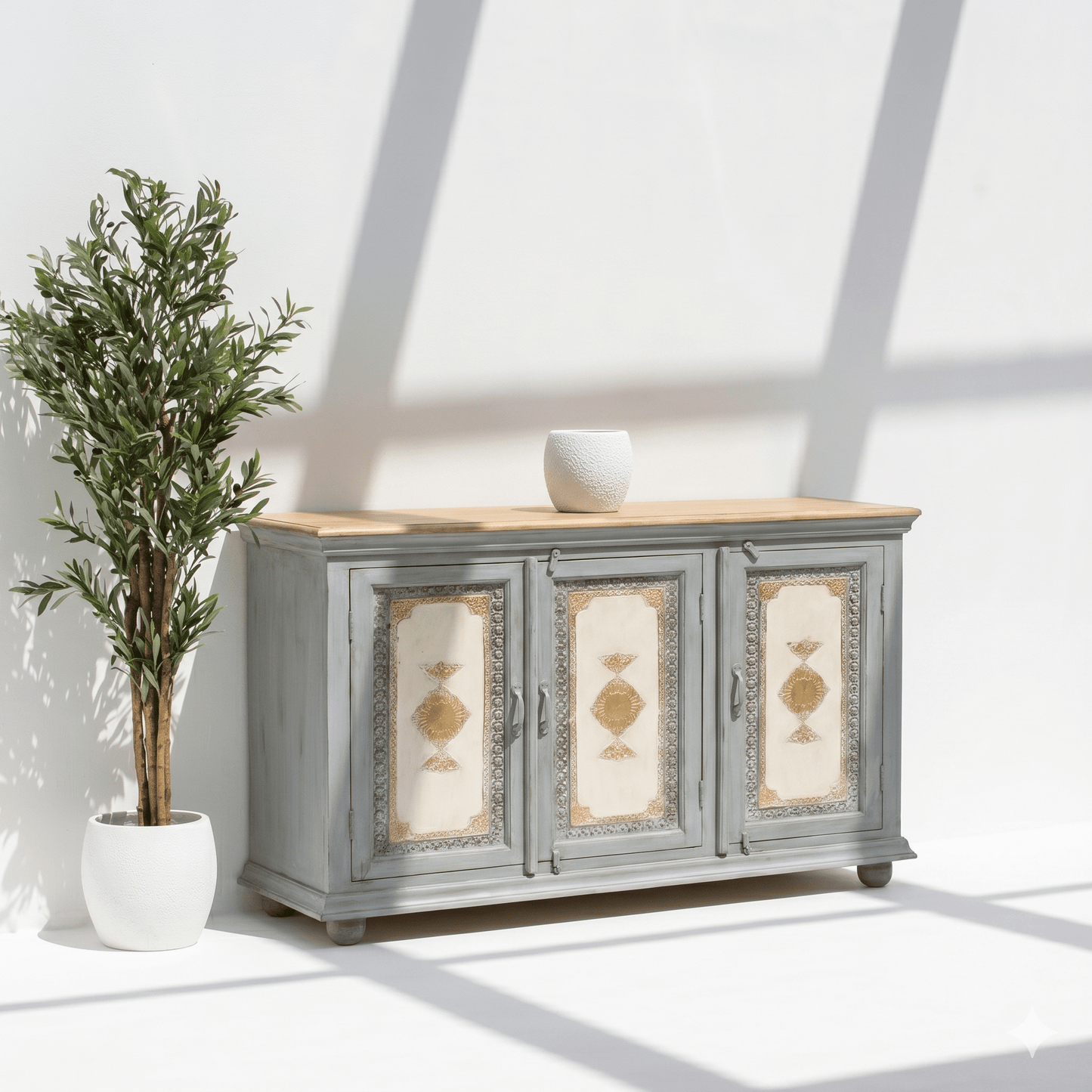  Indian Handmade Wooden Storage Cabinet, Premium Mango Wood Furniture UAE, Solid wood buffet console table in Dubai,