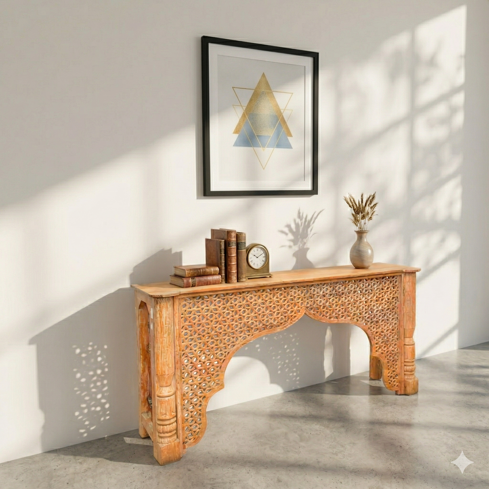 Islamic Arch Wooden Console Table – Elegant Handcrafted Furniture in UAE