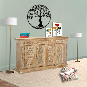 Wooden side storage cabinet with 4 doors with natural finish