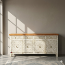 تبديل الصورة  Luxury Wooden Sideboard For UAE, Indian Handcrafted White Wood Cabinet Oman, Premium Solid Wood Storage Sideboard Qatar, 2