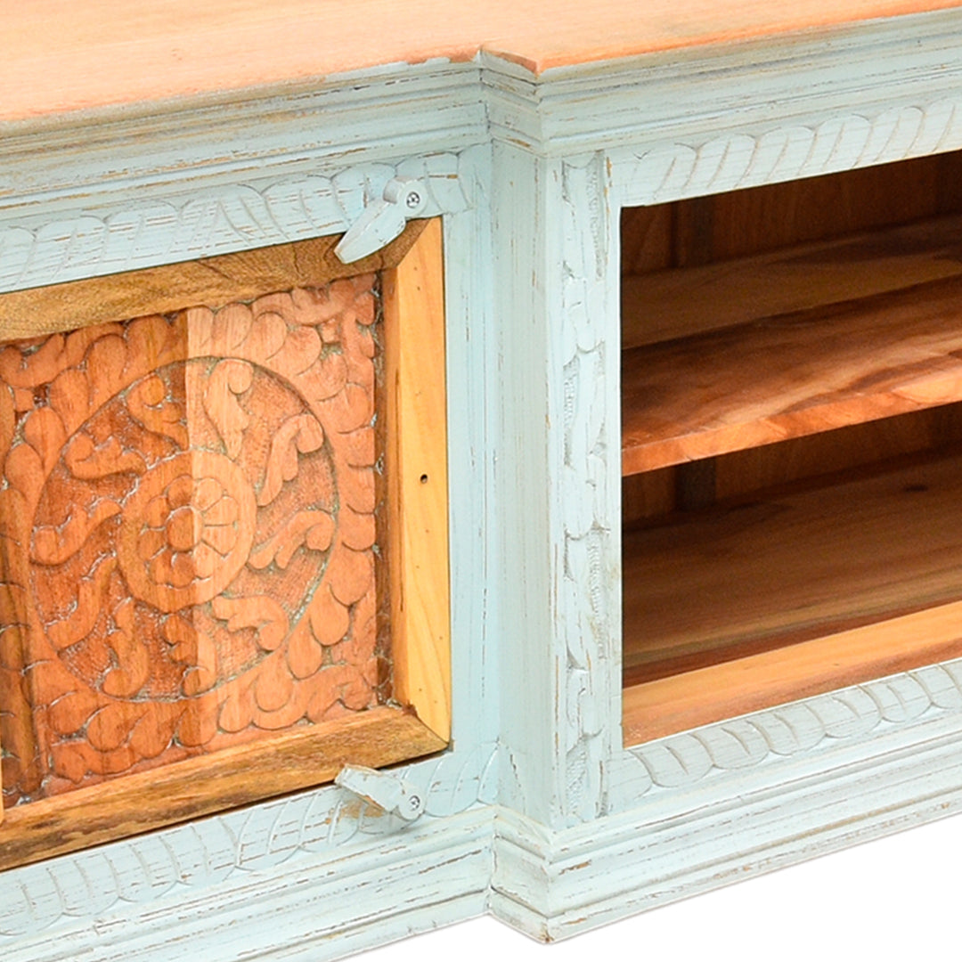 The Bohemia Hand Carved Mango Wood TV Unit | Rustic Blue UAE | Dubai