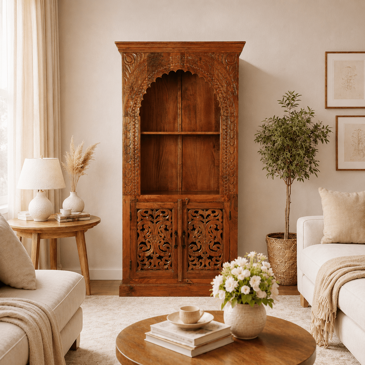 Heritage Wooden Temple Furniture, Artisan Handmade Temple Cabinet, Wooden Devghar For Home, Wooden Devhara Cabinet India, Wooden Devasthan Furniture,