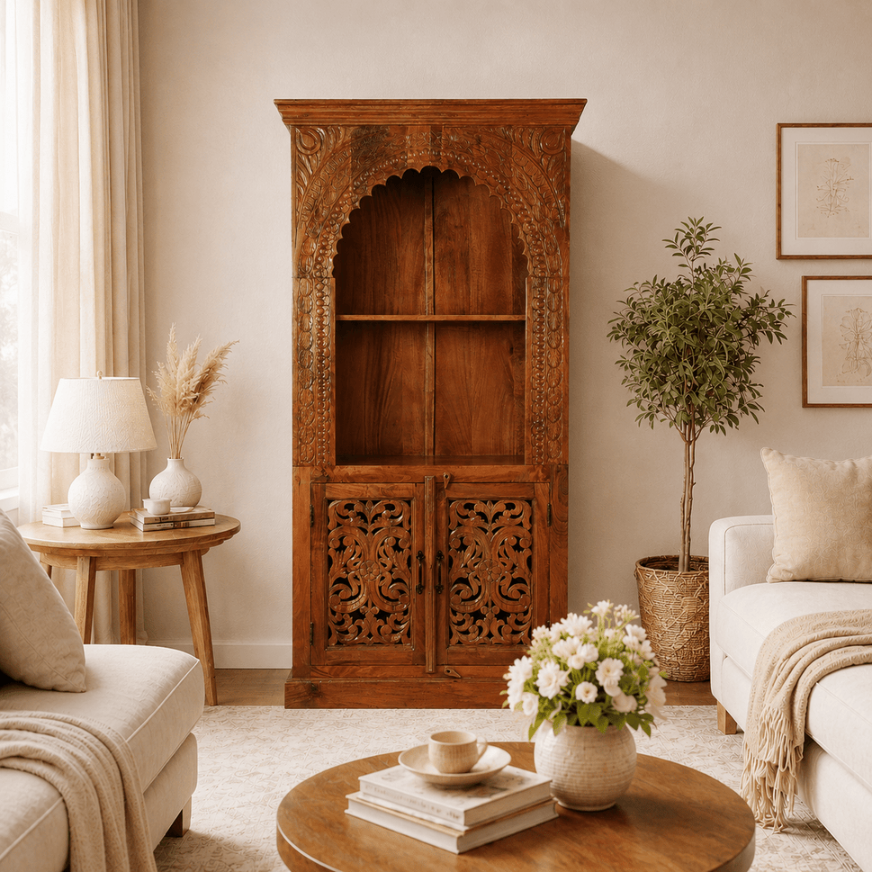 Handcrafted Sheesham Wood Prayer Altar Cabinet