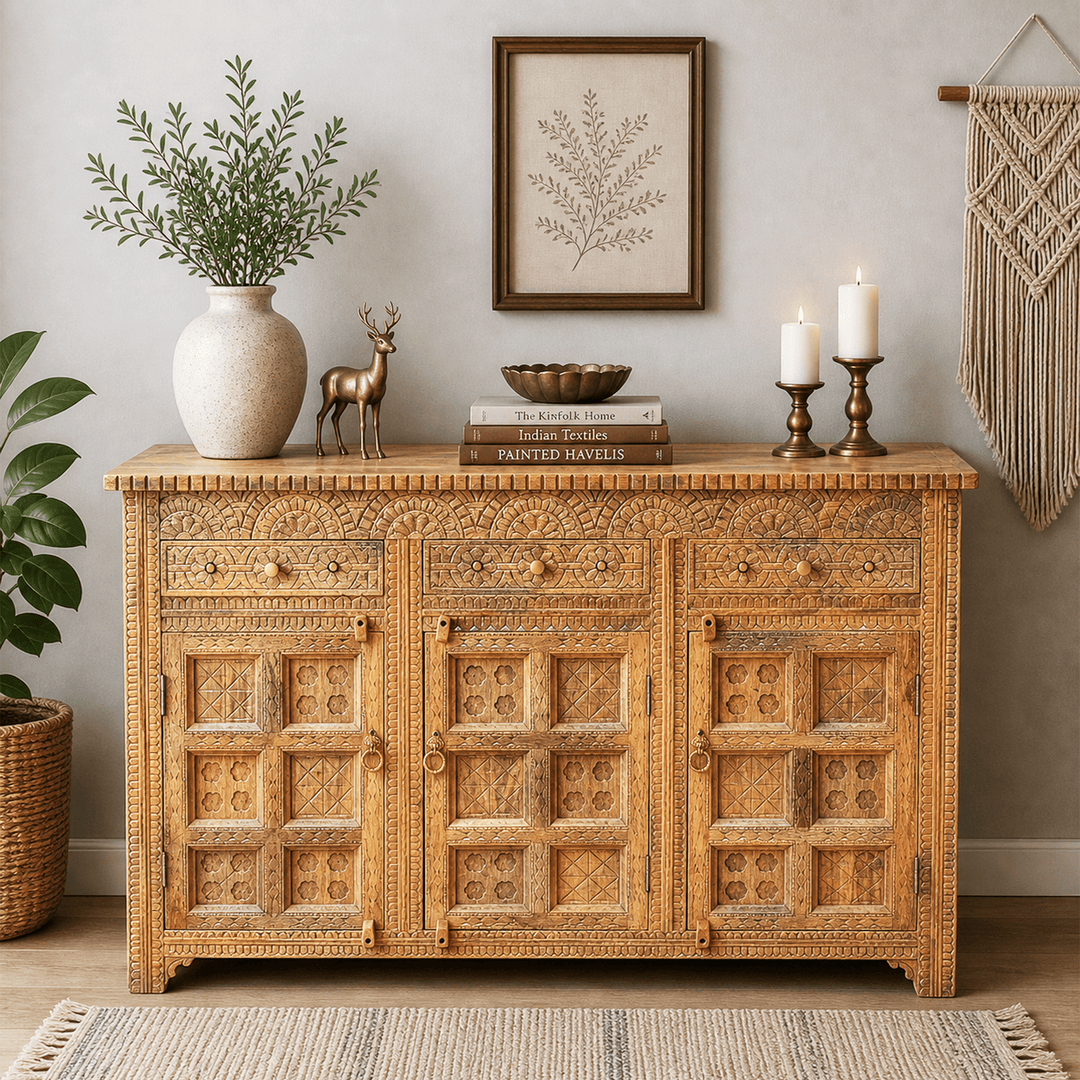 Natural Heritage Carved Hardwood Console buffet table