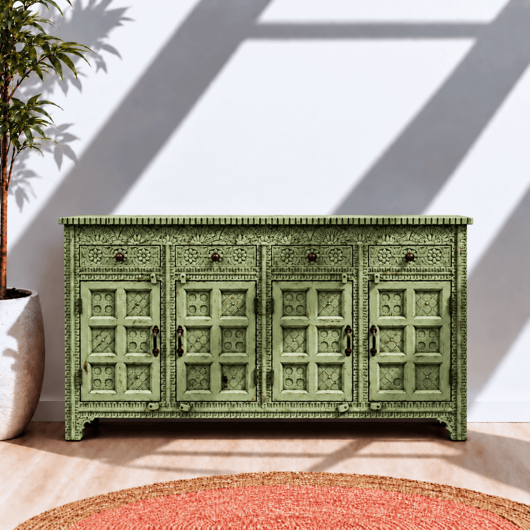 Natural Heritage Carved Hardwood Console buffet table