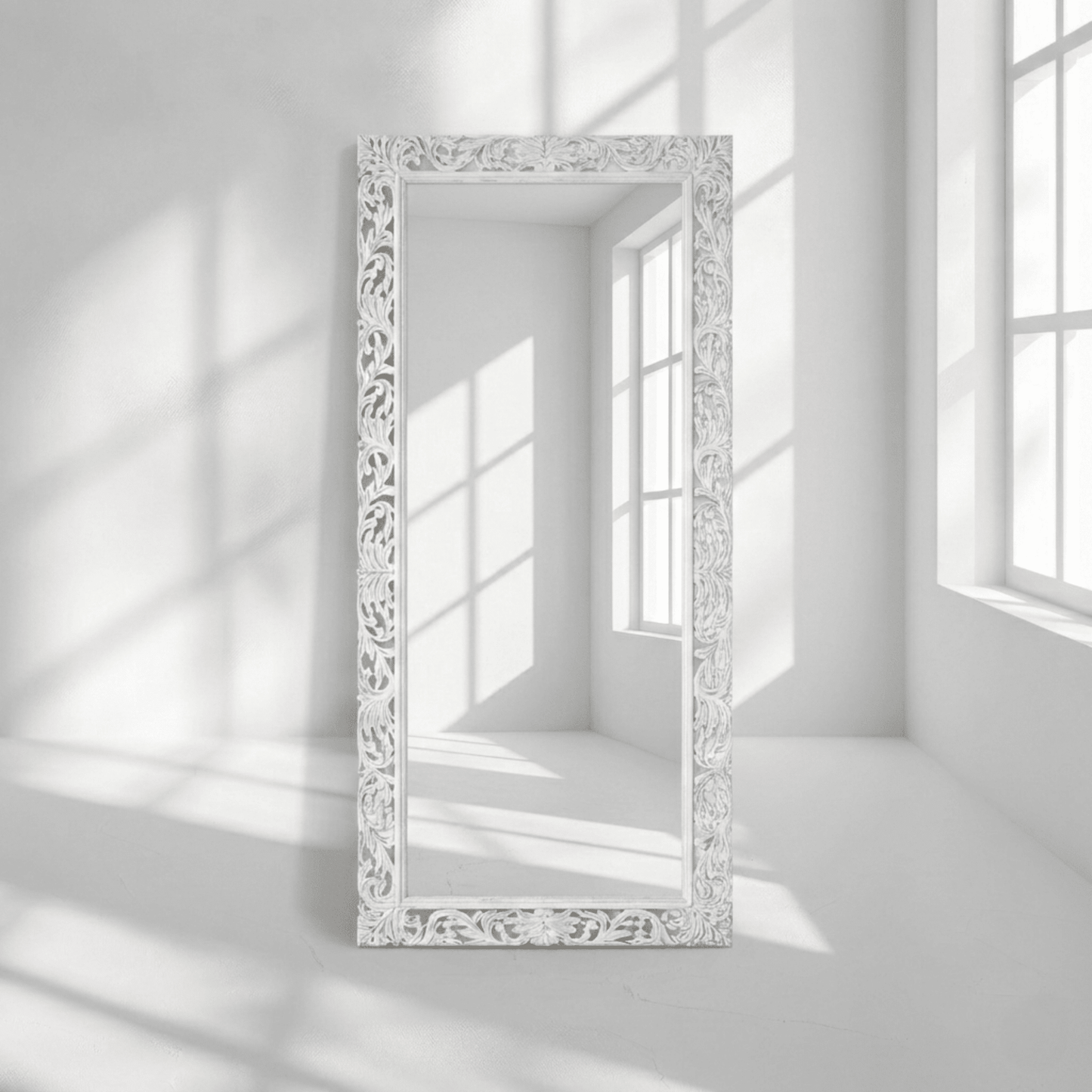 Vintage hardwood mirror frame Oman, Wooden cutwork mirror frame with white finish Saudi Arabia,solid wood mango hand made mirror,