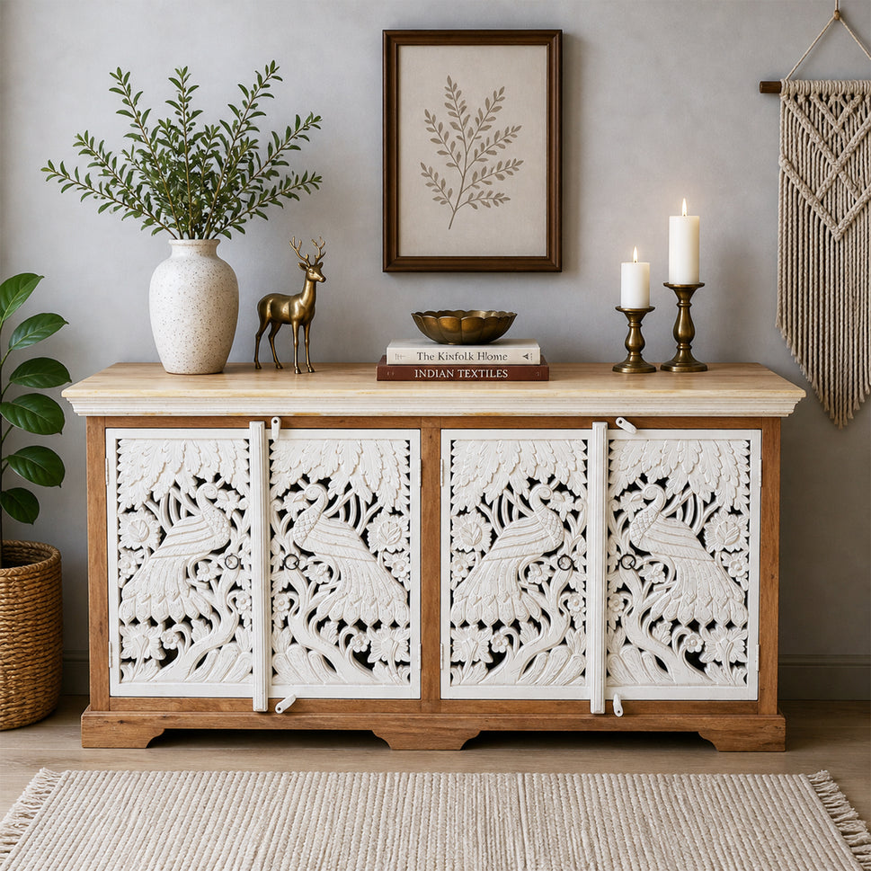 Hand carved solid wood sideboard cabinet storage for home