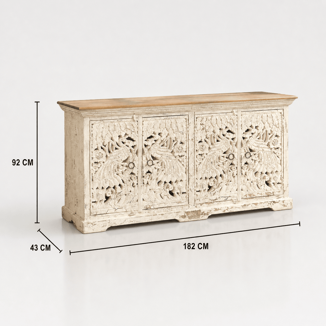 Hand carved solid wood sideboard cabinet storage for home
