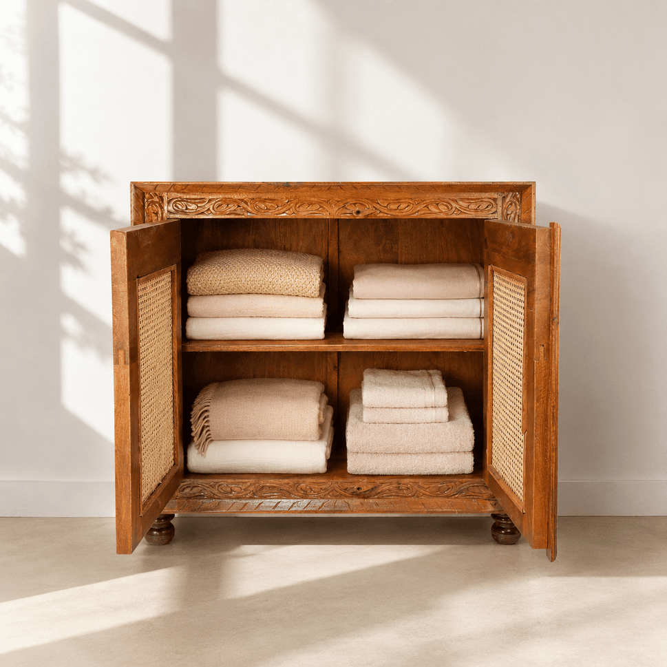 Hand carved solid wood cane door sideboard Abu Dhabi