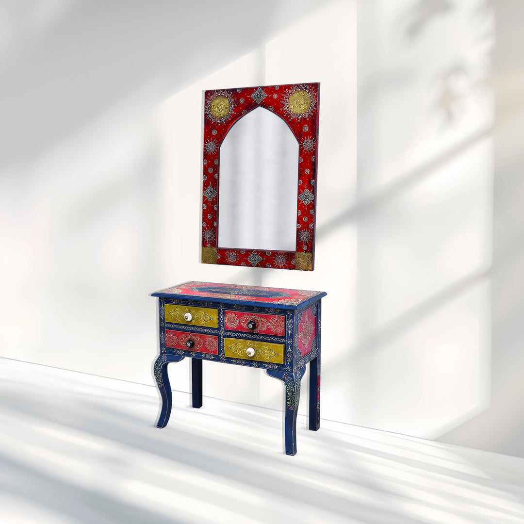 Solid mango wood console table with 4 drawer with hand painting