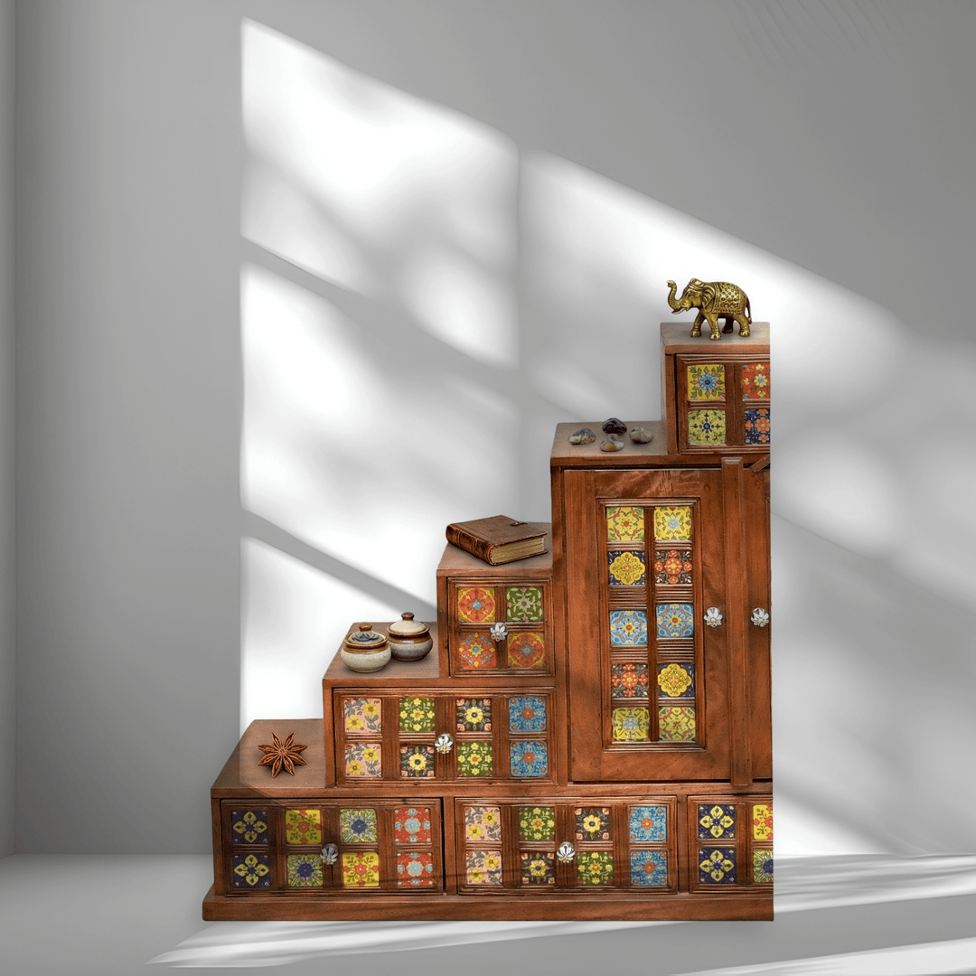 Boho-multi-drawer-apothecary-cabinet-chest-with-multi-color solid sheesham wood