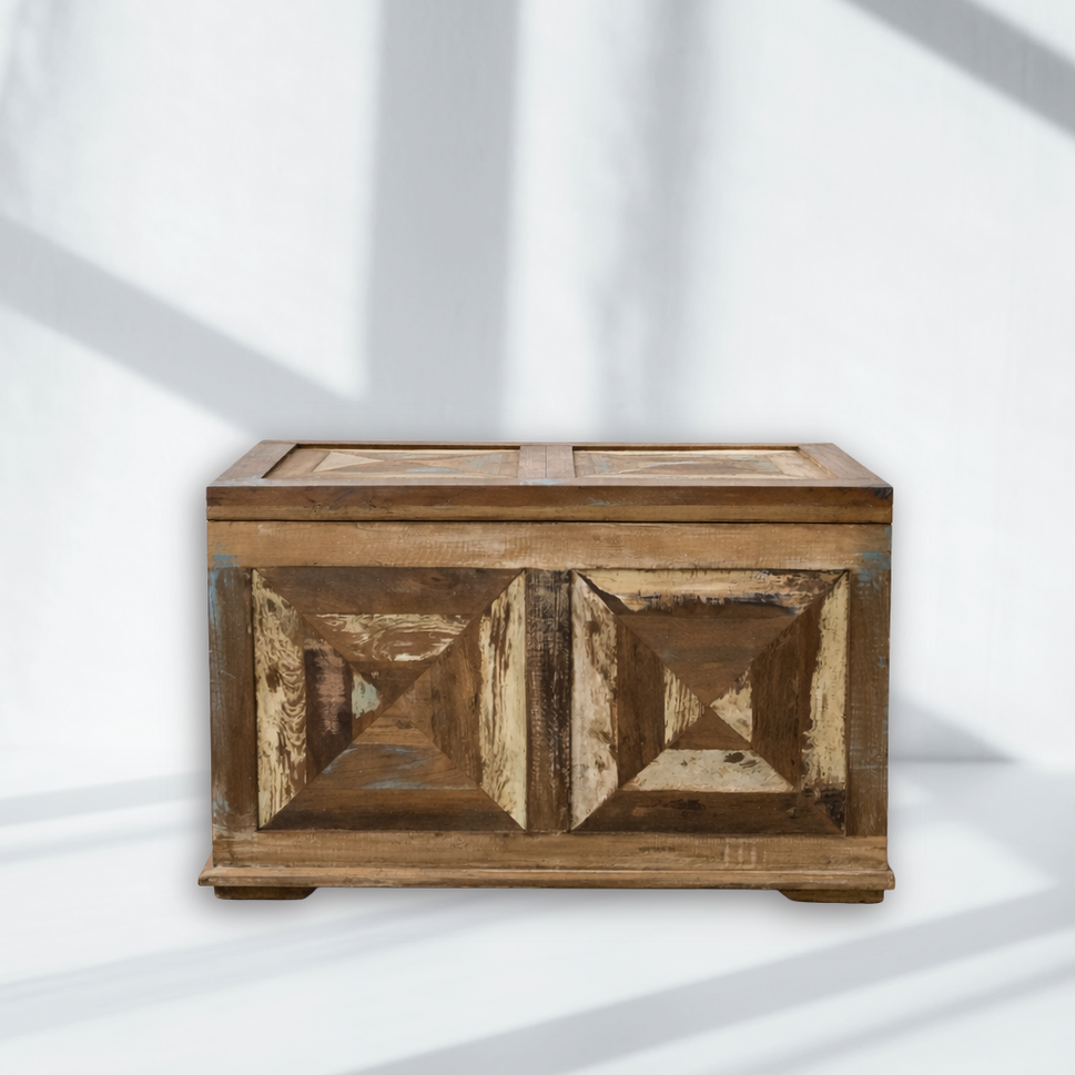 صندوق تخزين خشبي عتيق أصلي بلمسة نهائية ريفية