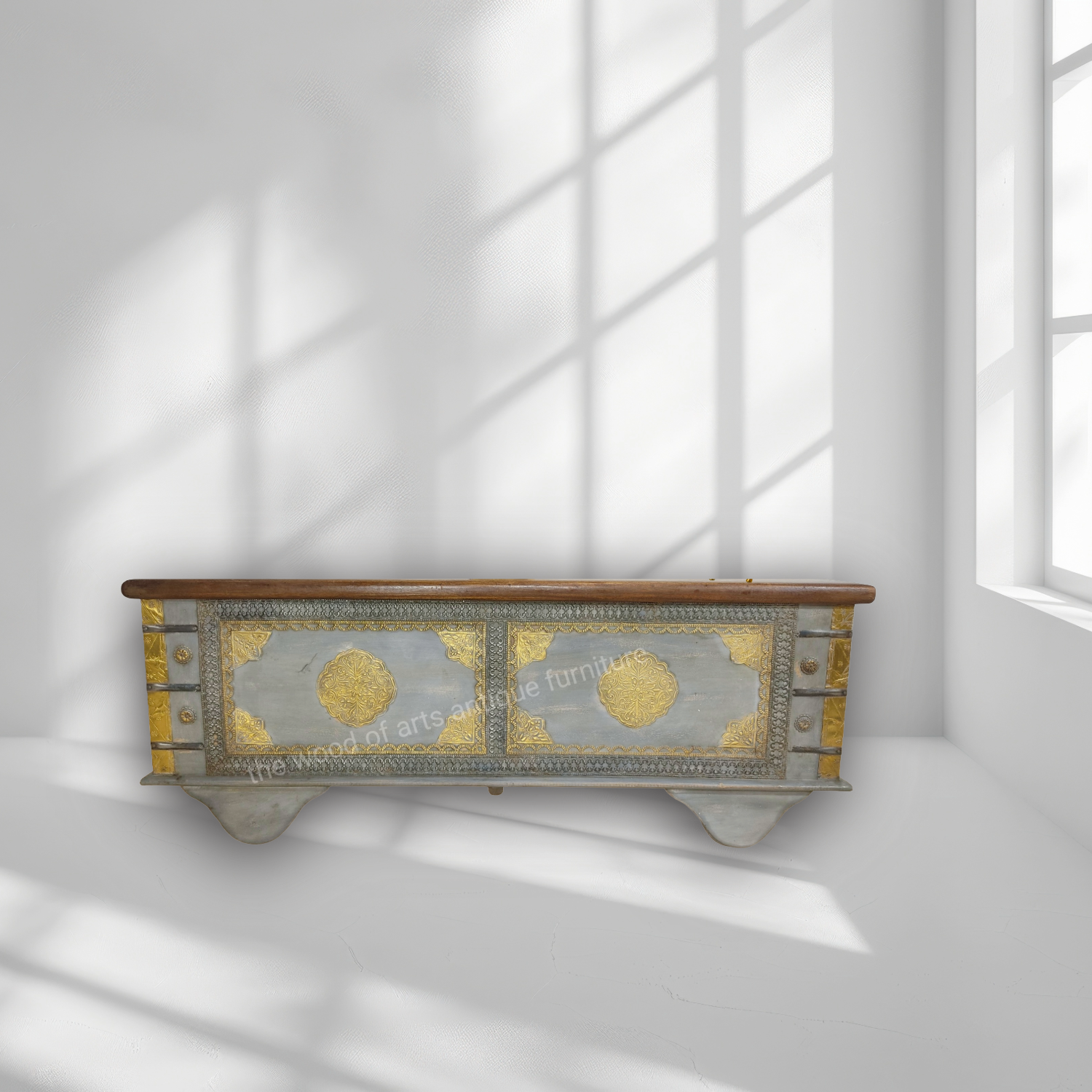 Antique Mango Wood Storage Box Brass Fitted Rusted Finish UAE