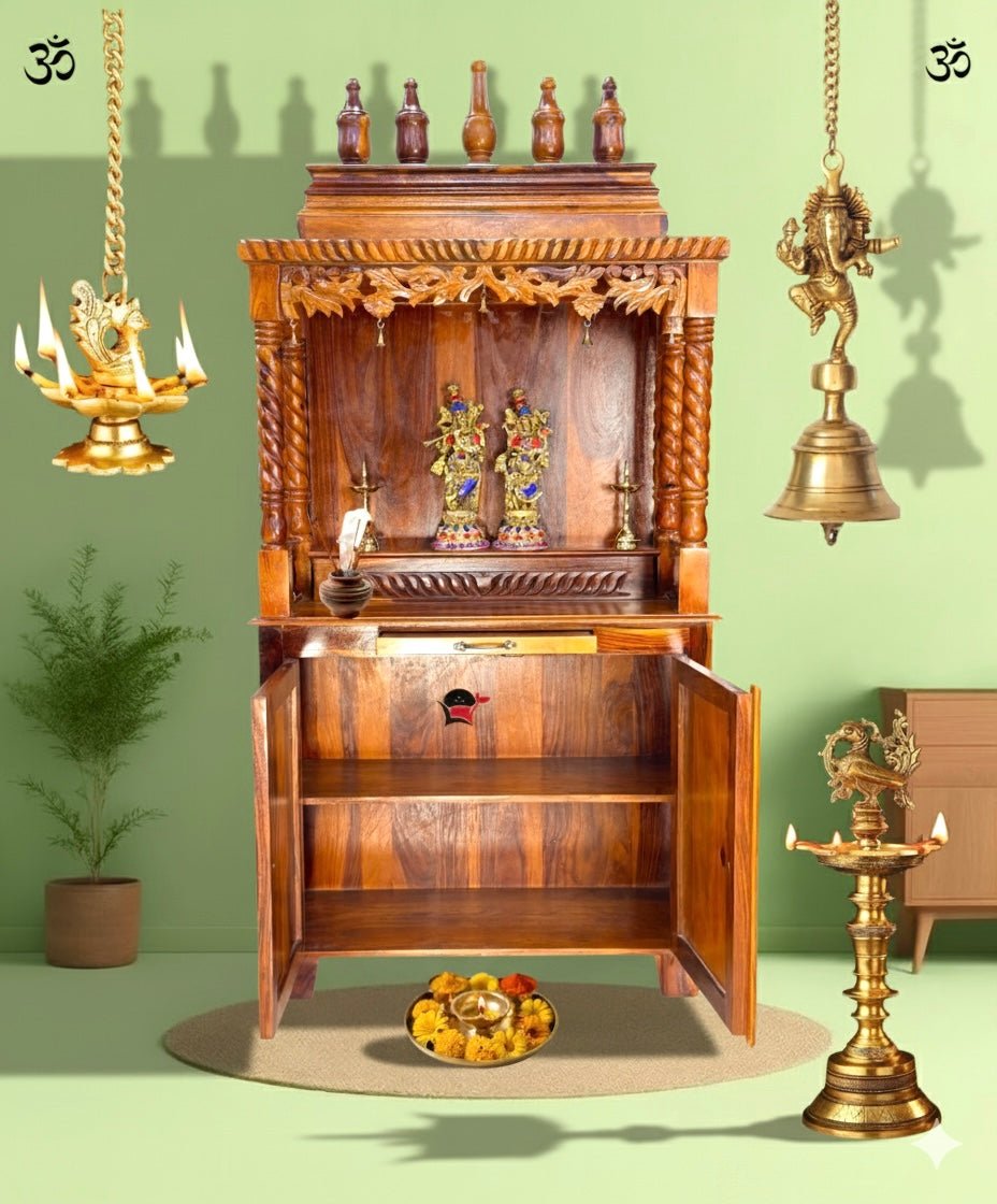 Large Wooden Home Mandir Temple with Storage Cabinet
