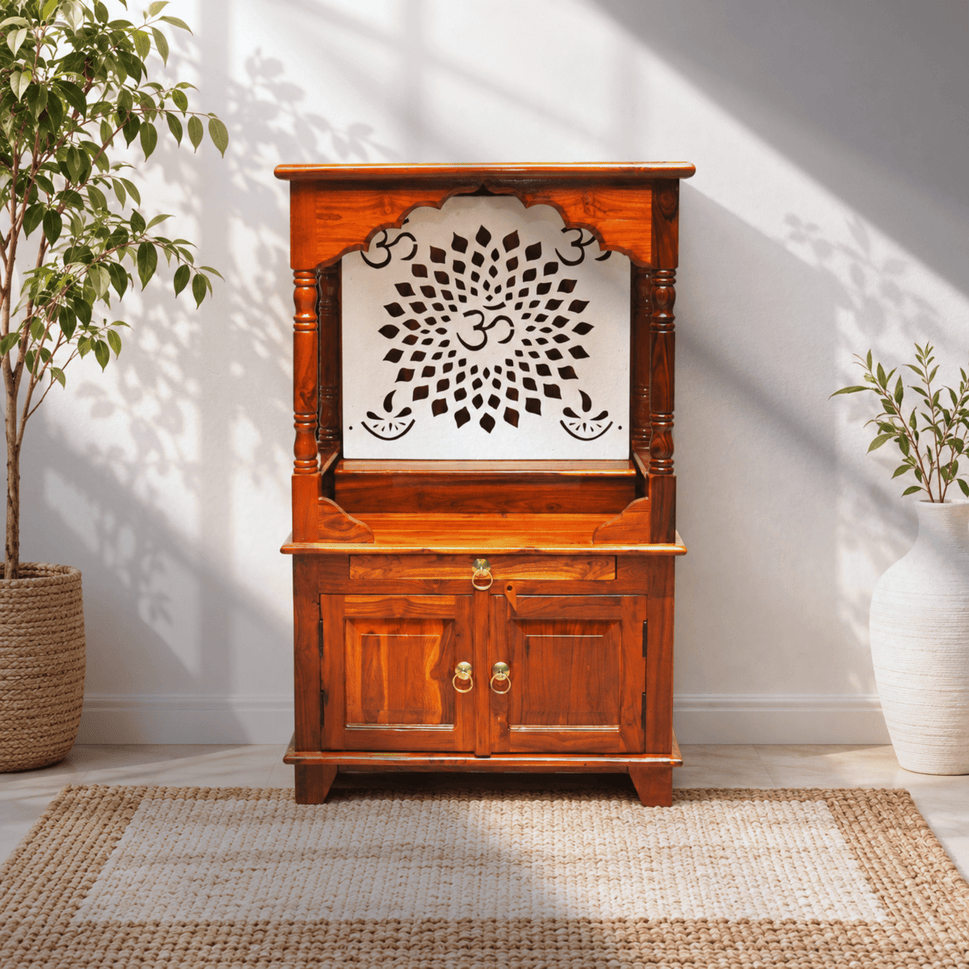 Solid wood Home Mandir with shelve with doorW80 x D40 x H120 cm