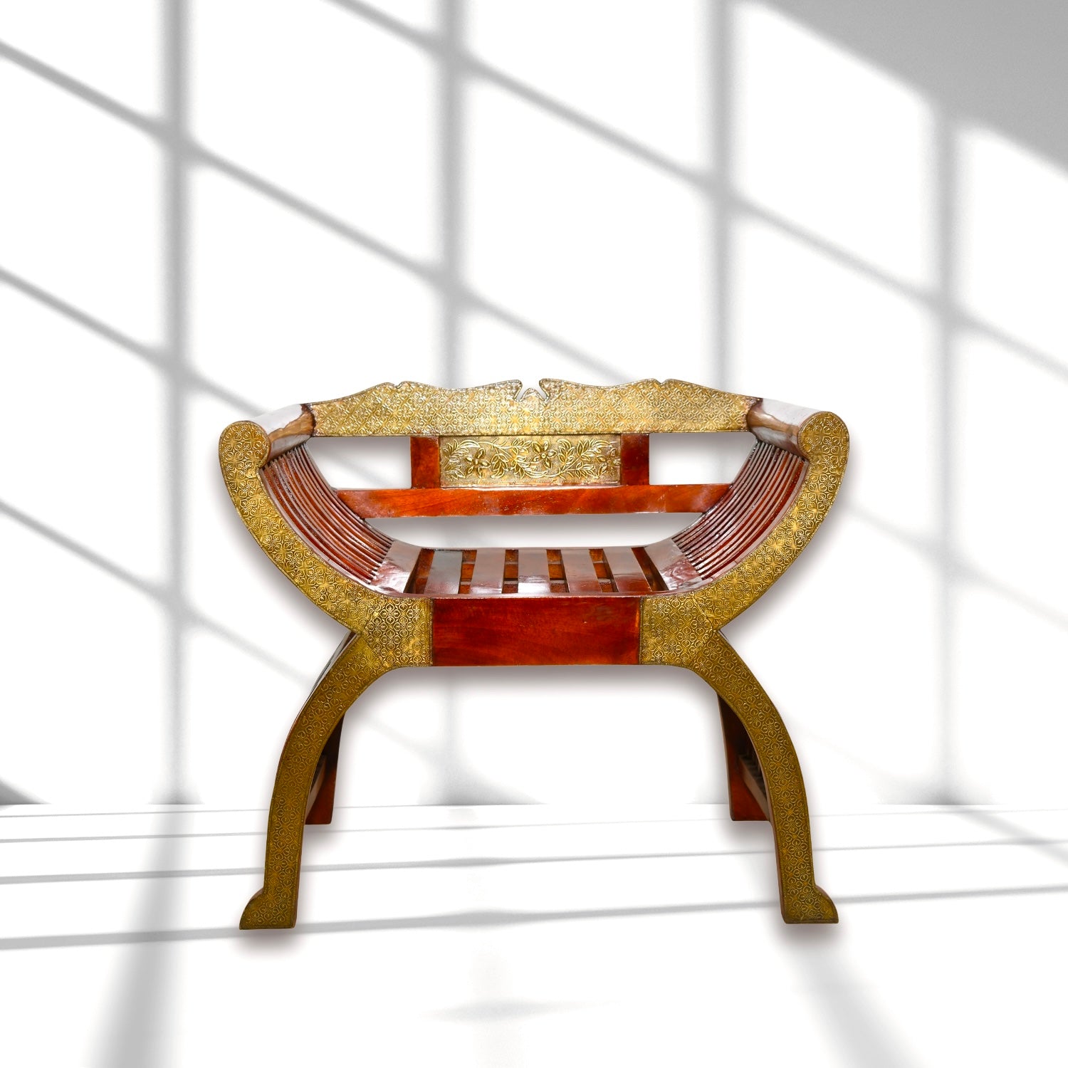 Indian Roman Style Solid Rosewood Bench with Brass Hand Work | Dubai UAE