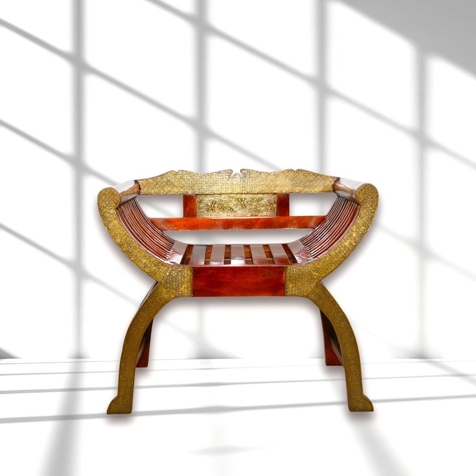 Indian Roman Style Solid Rosewood Bench with Brass Hand Work | Dubai UAE