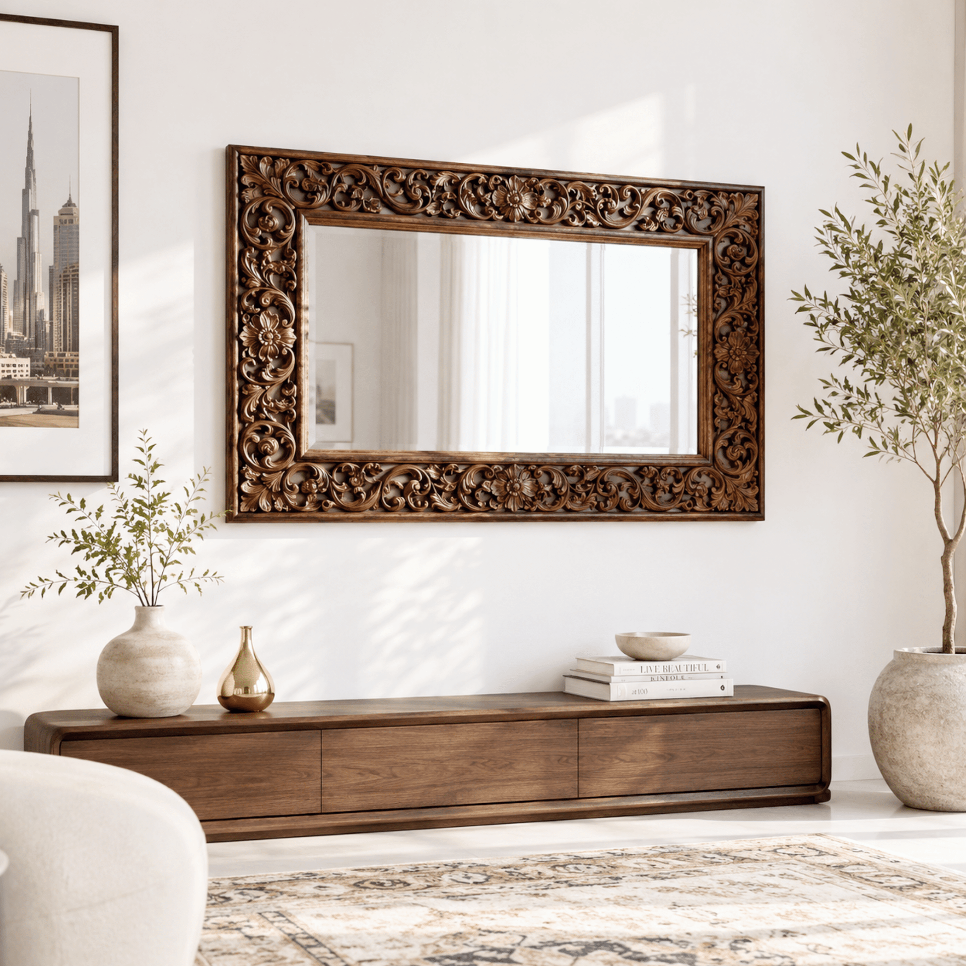 Handcrafted Solid Wood Wall Mirror Frame | UAE Oman