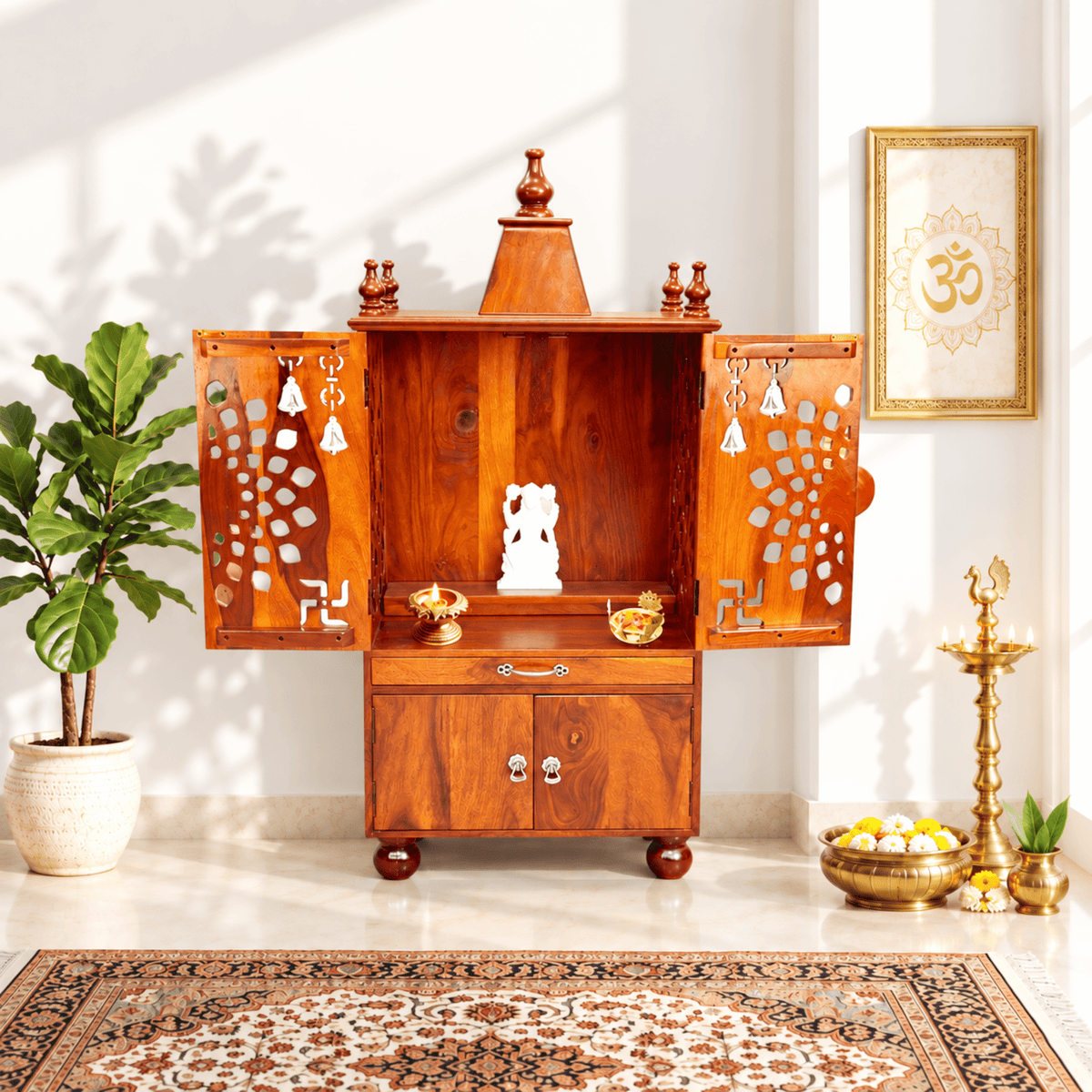 Solid wood mandir in Dubai,Hardwood God temple Ajman,Cut word hindu pooja cabinet Uae,Solid mango wood temple store in Dubai,Real wood pooja shelf near me Dubai,