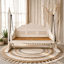 تبديل الصورة Outdoor wooden swing furniture Fujairah
Hand carved backrest jhula Ras Al Khaimah
Heritage style wooden swing Umm Al Quwain 1