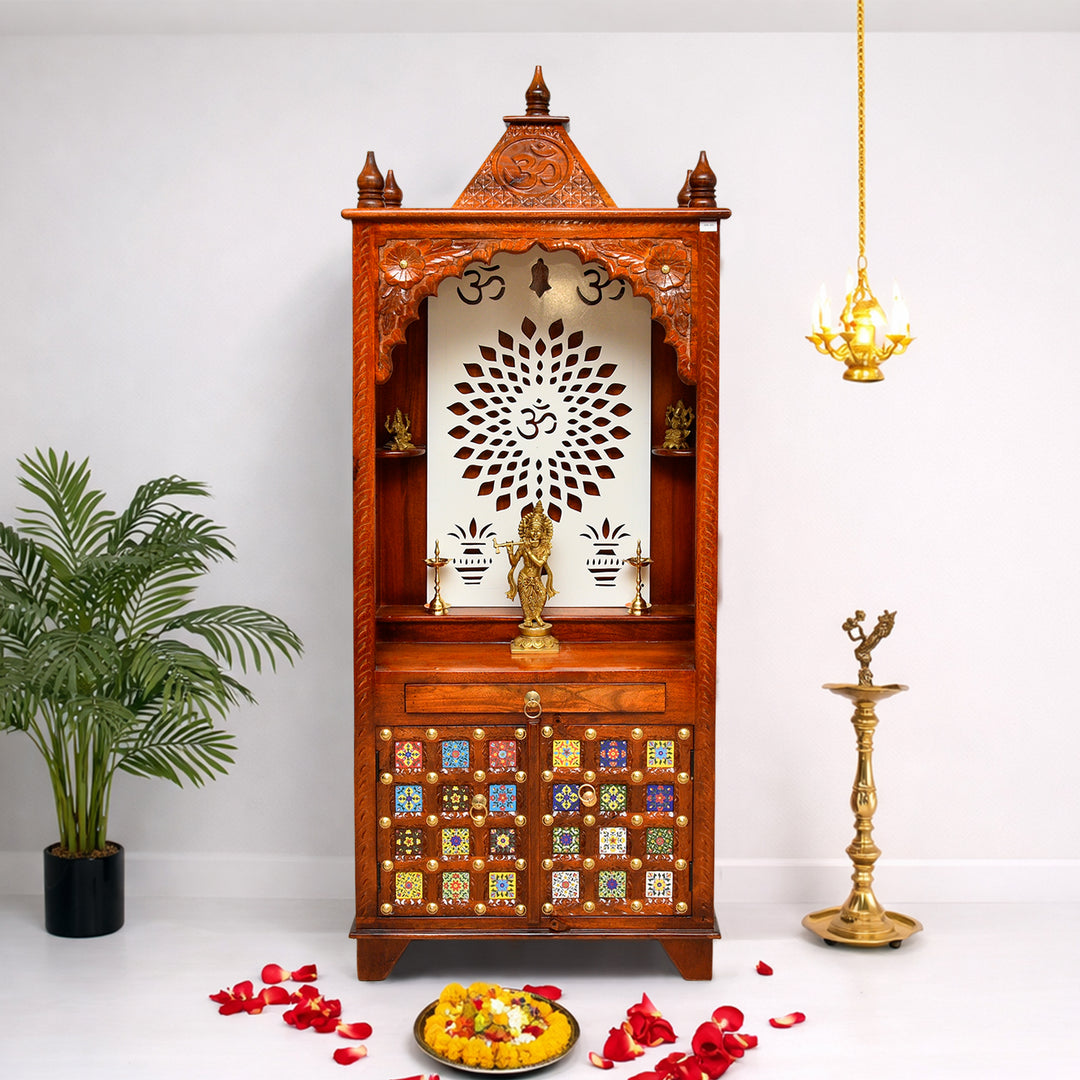 Natural Mango wood temple with 2 doors
