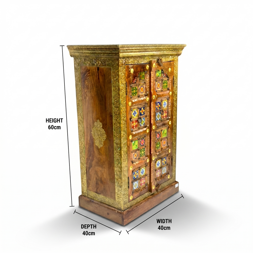 Rosewood Cabinet with Doors & Brass Fitted Storage