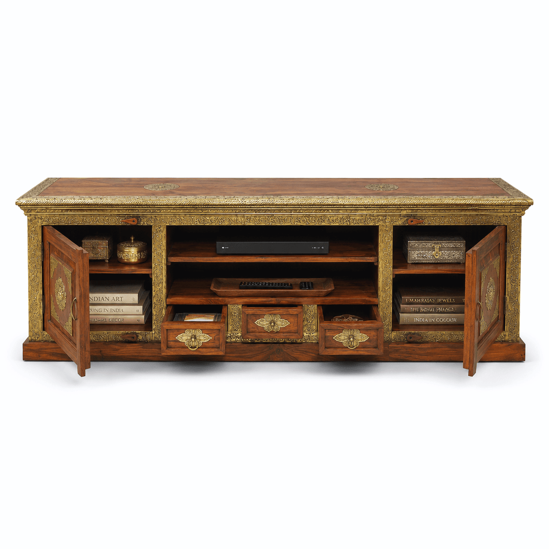 The Grand Palace Rosewood Media Console with brass work