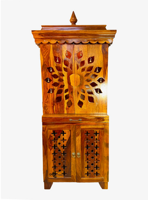 Solid wood Home Mandir with shelve with door