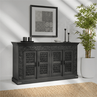 Vintage hand carved haveli solid wood black antique buffet cabinet