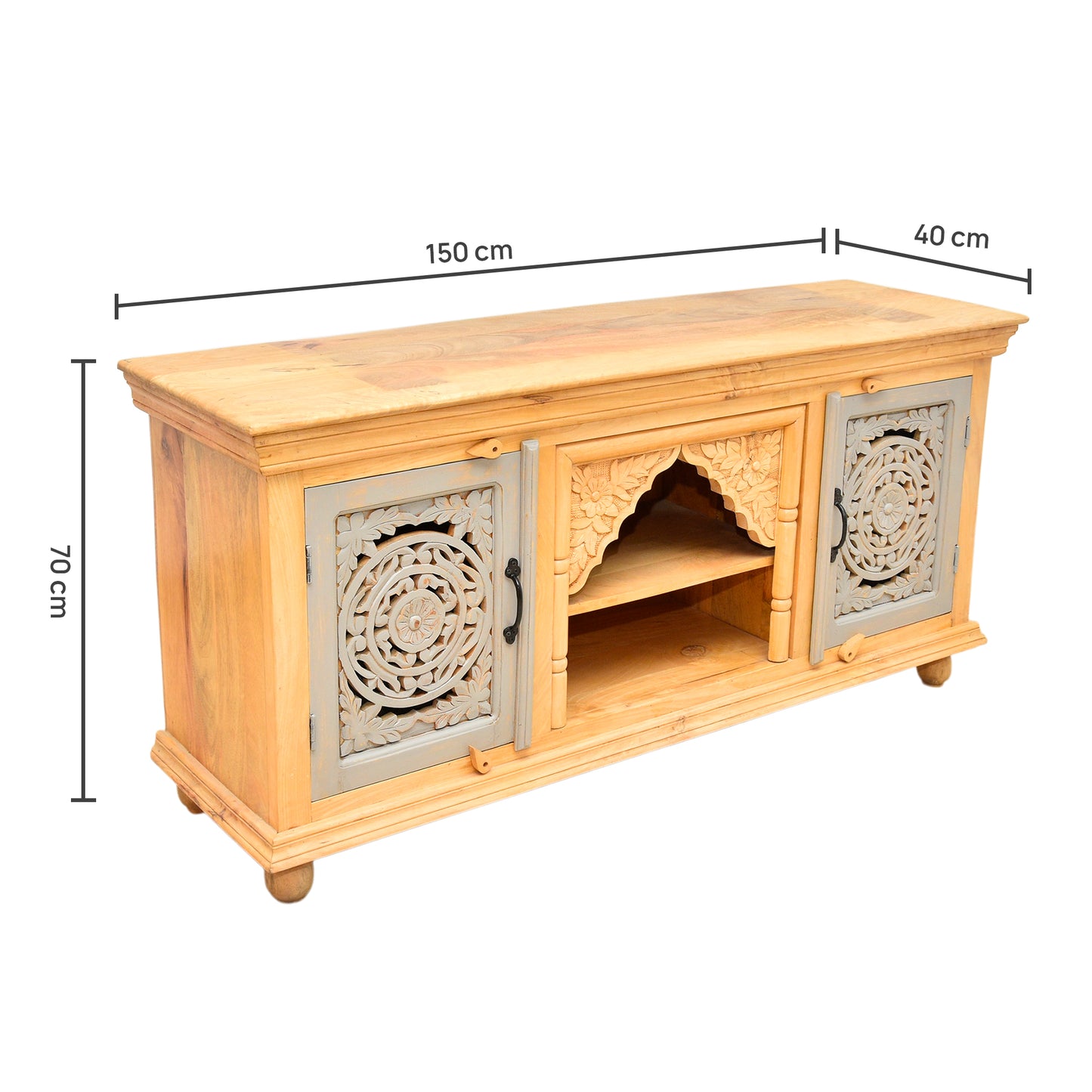 Elegant Wooden TV Stand with Carved Doors & Shelves UAE | Dubai