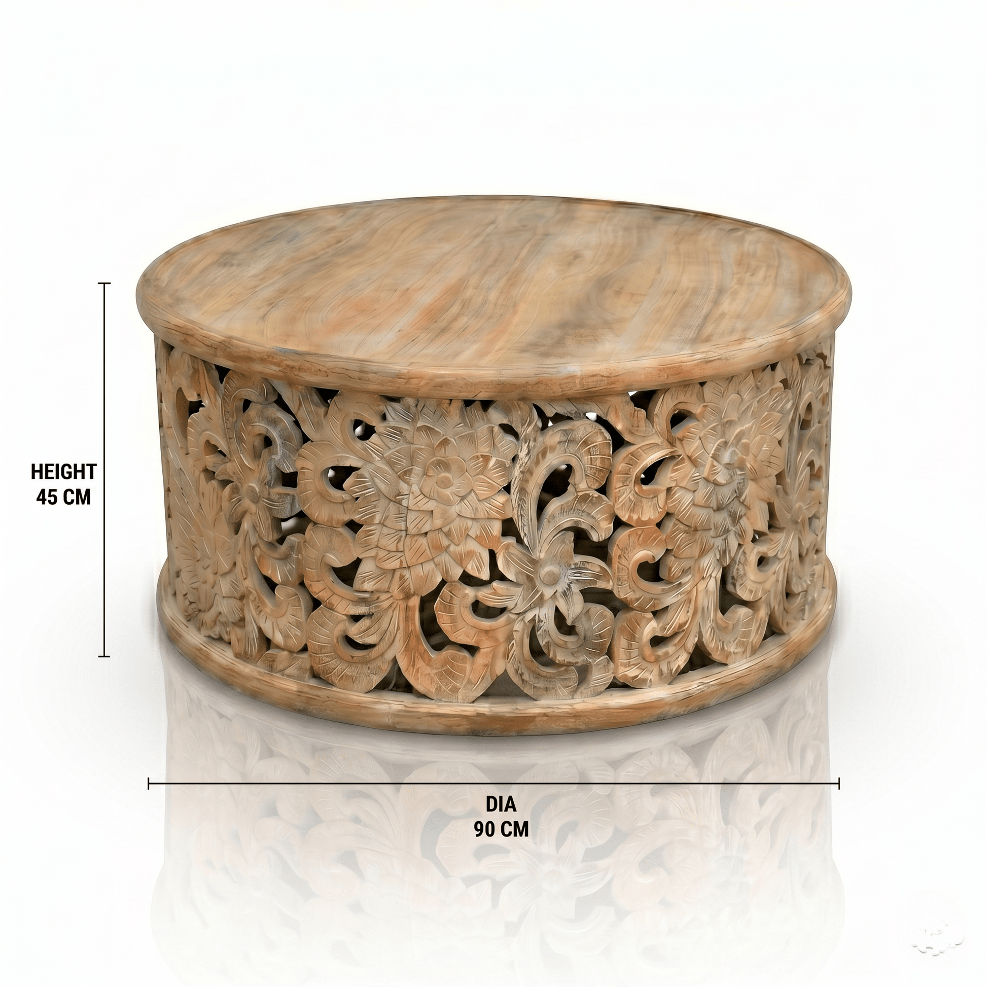 Solid Mango Wood Round Coffee Table | Visit Our Dubai Furniture Outlet