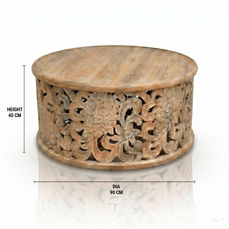 Solid Mango Wood Round Coffee Table | Visit Our Dubai Furniture Outlet