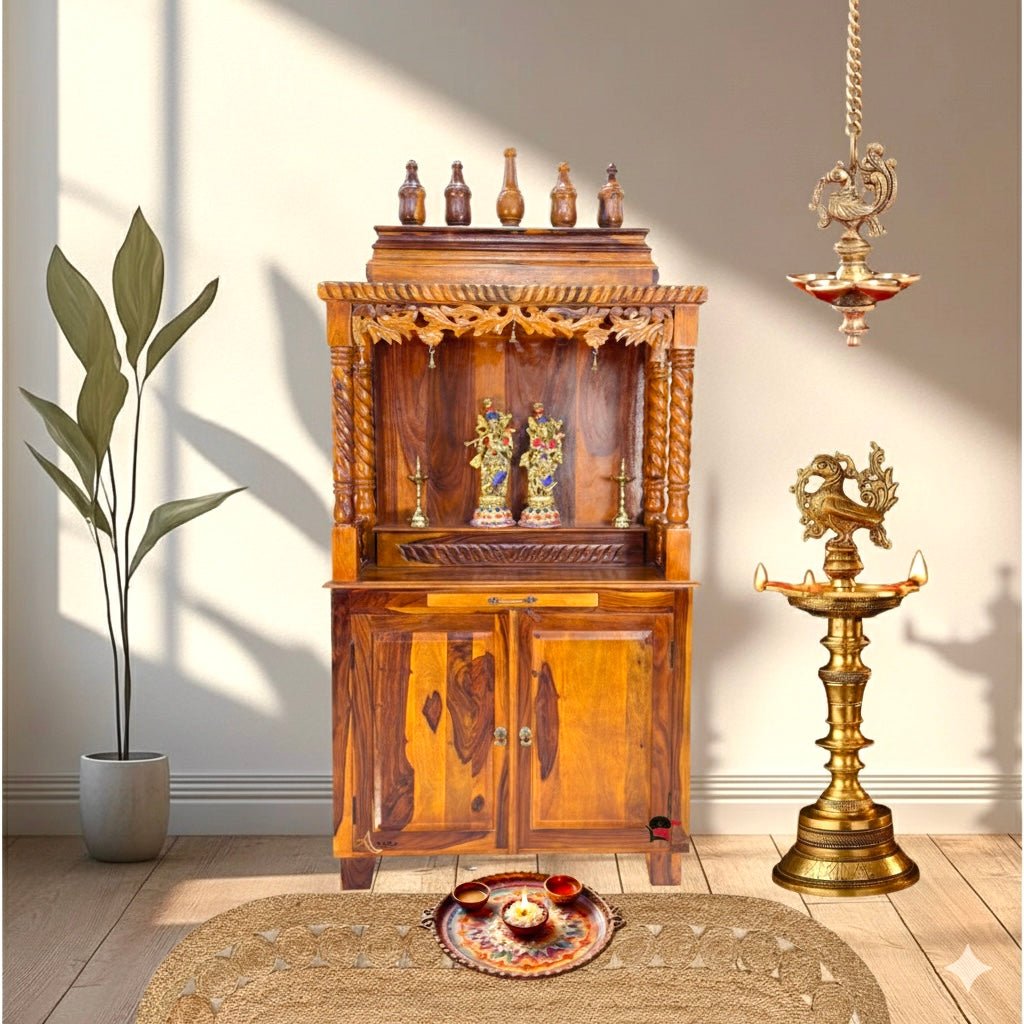 Large Wooden Home Mandir Temple with Storage Cabinet