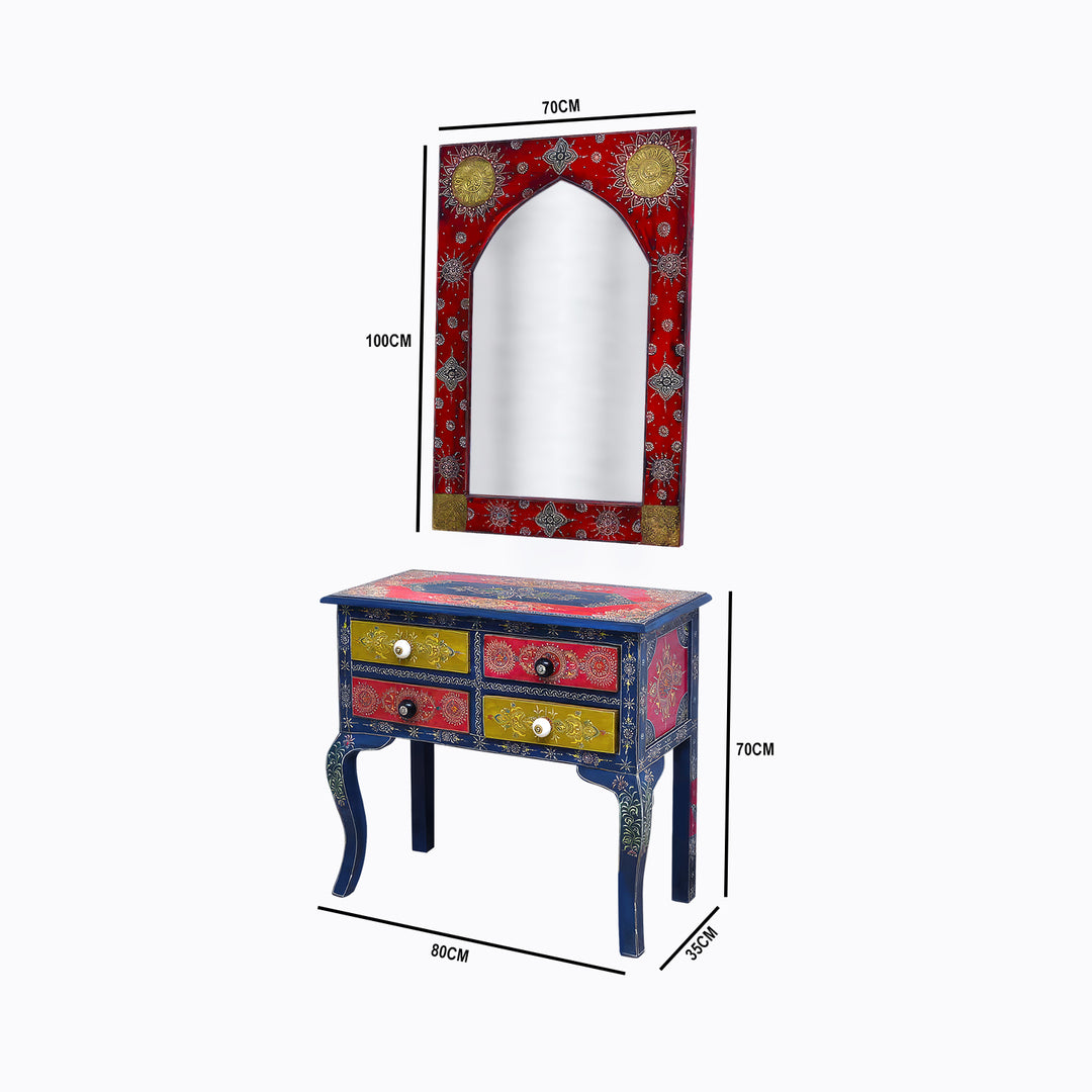 Solid mango wood console table with 4 drawer with hand painting