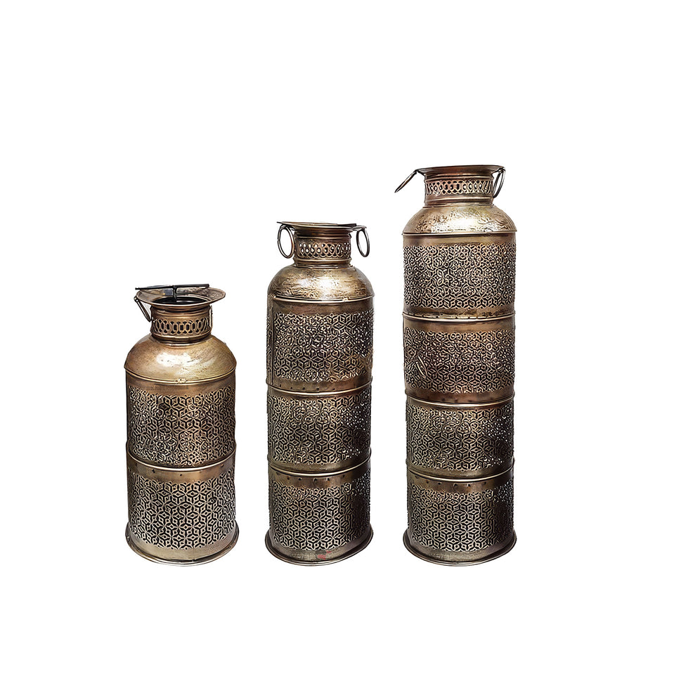 Hand made candle light milk cane vessel brass finish