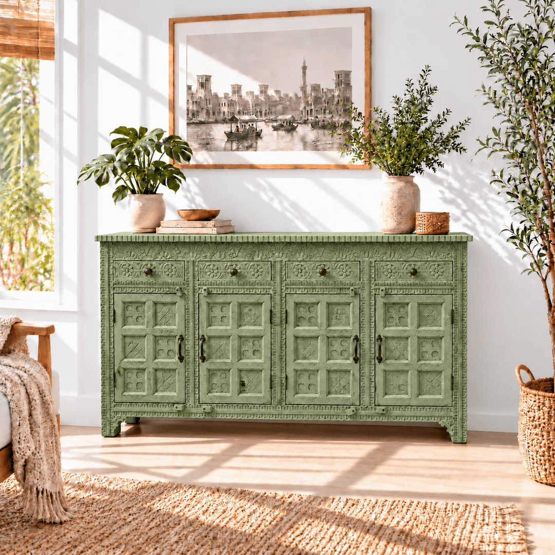 Natural Heritage Carved Hardwood Console buffet table