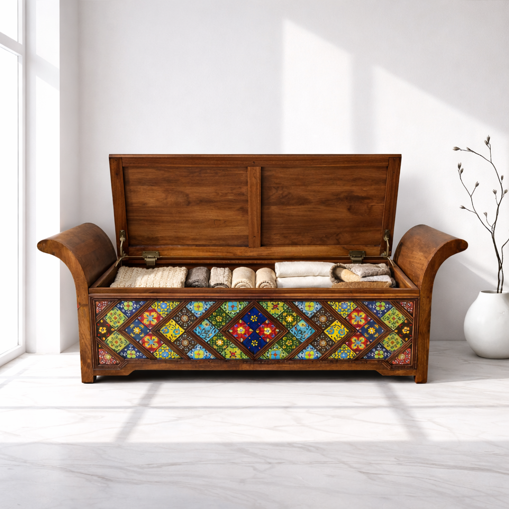 Bench with storage furniture Dubai, Sofa chair with storage sharjah, Handmade wooden storage bench Abu Dhabi, 