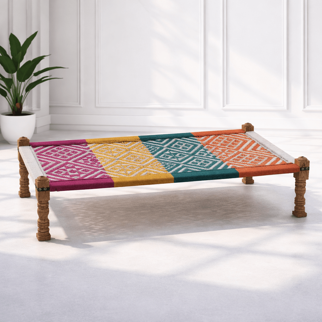 Indian Traditional Khaat with Wooden Frame & Weaving