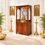 Solid wood Home Mandir with shelve with door