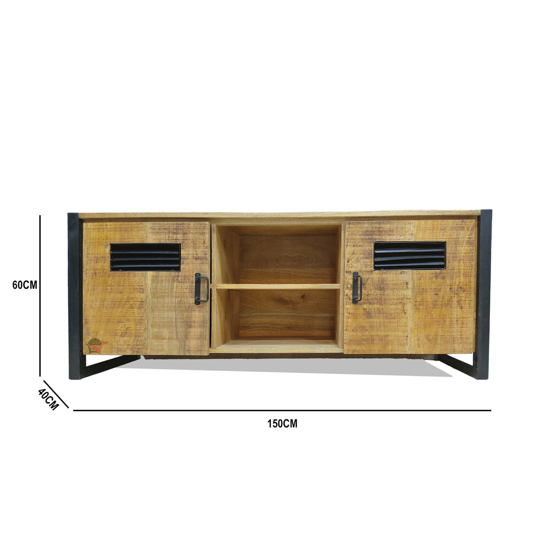 Industrial media unit with black metal Stand & 2 Doors | UAE