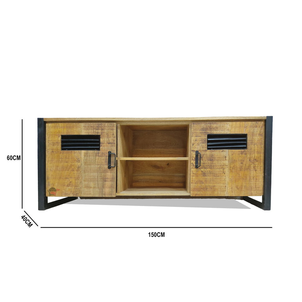 Industrial style tv console table with metal stand with 2 doors