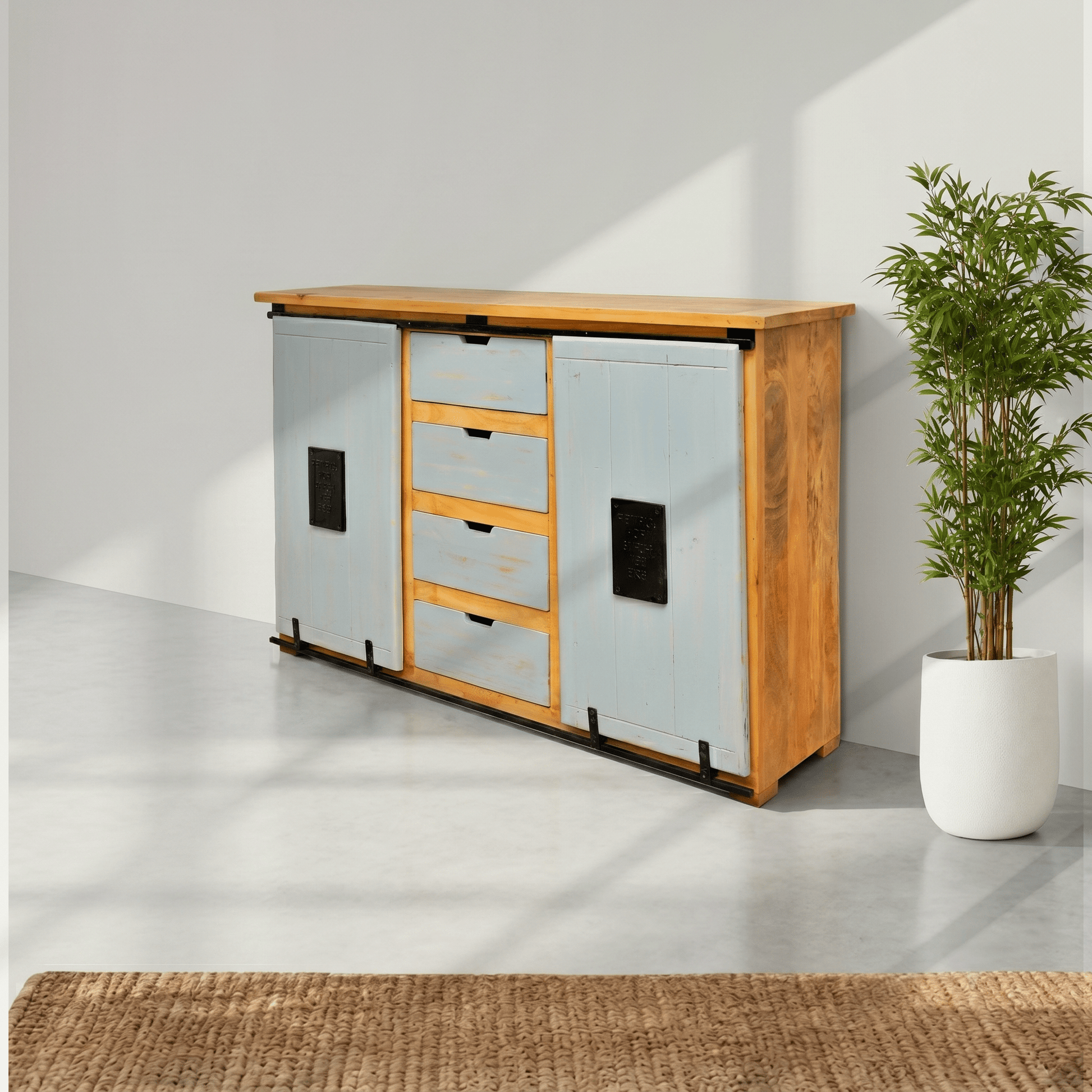 Nordic Modern Farmhouse Solid Wood Buffet Cabinet with sliding doors
