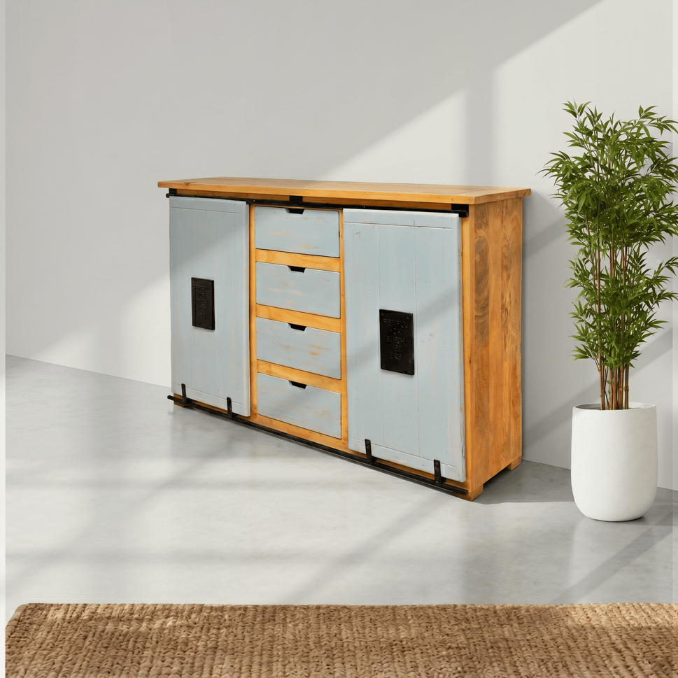 Nordic Modern Farmhouse Solid Wood Buffet Cabinet with sliding doors