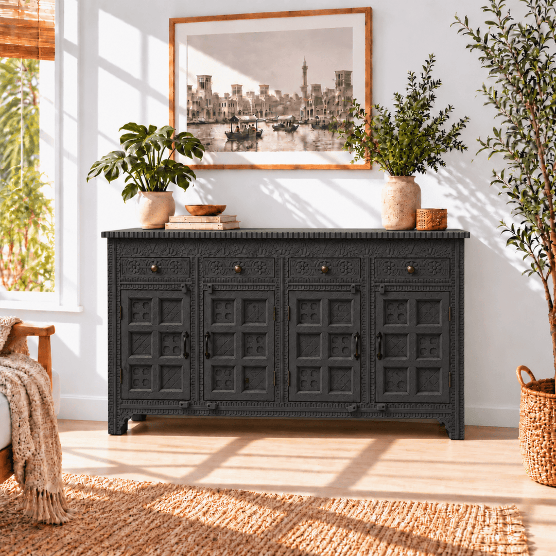 Natural Heritage Carved Hardwood Console buffet table