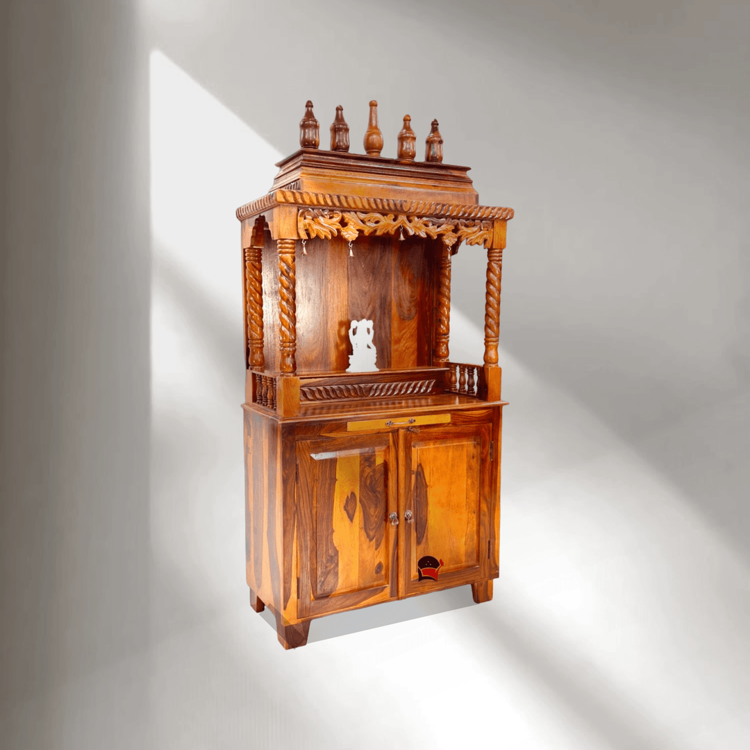 Large Wooden Home Mandir Temple with Storage Cabinet
