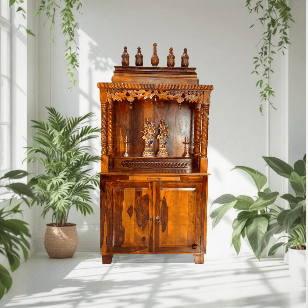 Large Wooden Home Mandir Temple with Storage Cabinet
