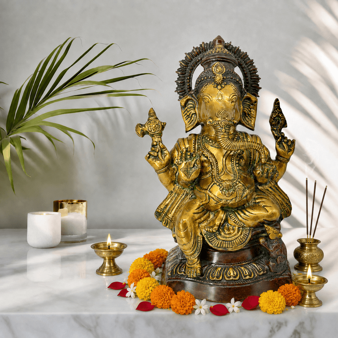 Brass Home Temple Decoration Ganesha Sculpture 18 Inches