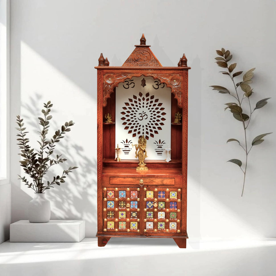 Natural Mango wood temple with 2 doors