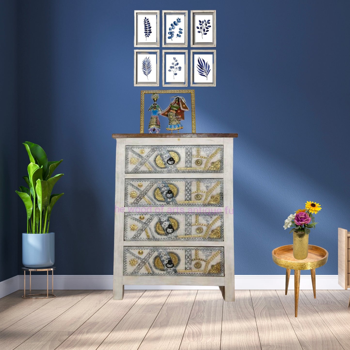 Mango wood chest of drawer with brass fitted work